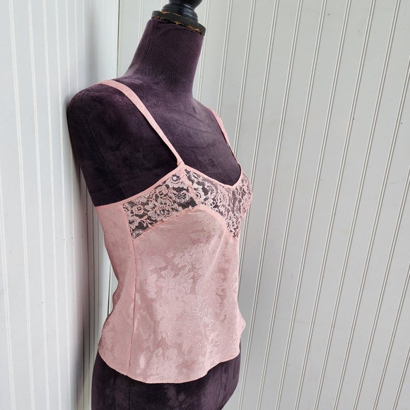 VTG Victorias Secret Pink Jacquard Cami Top Satin Gold Label Strappy Sz P XS - Picture 7 of 11